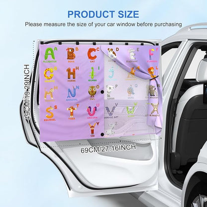 Car Window Shades, [Upgraded] 8 Strong Magnets Magnetic Side Window Sun Shade [2 Pack] - Dual Layer UV Ray Protection Car Sunshade for Baby, Kids & Pets.Animal Alphabet Pattern - Image 7