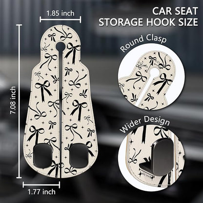 Blusabaca 2PCS Car Seat Headrest Hooks, Purses Bags Holder, Cute Black Bow | PU Leather, Double Metal Back Storage Hangers for Grocery Bags Handbags Bottles Coats Phones, Car Accessories Organization - Image 5