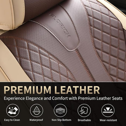 FLORICH Front Seat Covers 2 Pieces Universal Seat Cover for Cars Breathable Leather Waterproof Car Seat Cover Driver Seat Cover Automotive Car Seat Cushion Fit for Most Cars SUV Trucks, Beige&Coffee - Image 7