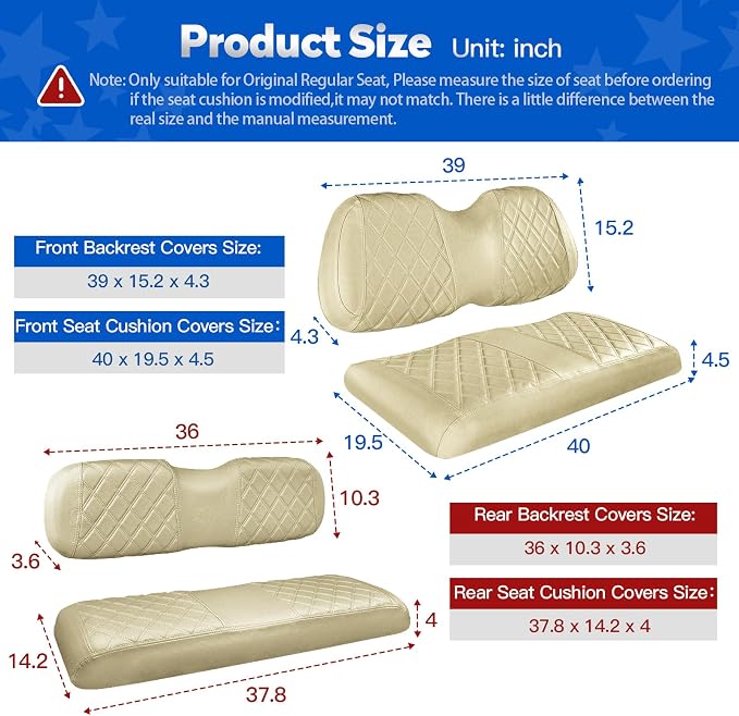 NOKINS Golf Cart Seat Covers 4 Piece Fits Club Car Precedent Standard Seat | Front and Rear Seat Vinyl Covers, Golf Cart Accessories, No Staples(Buff) - Image 4