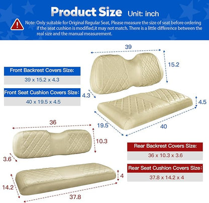 NOKINS Golf Cart Seat Covers 4 Piece Fits Club Car Precedent Standard Seat | Front and Rear Seat Vinyl Covers, Golf Cart Accessories, No Staples(Buff) - Image 4