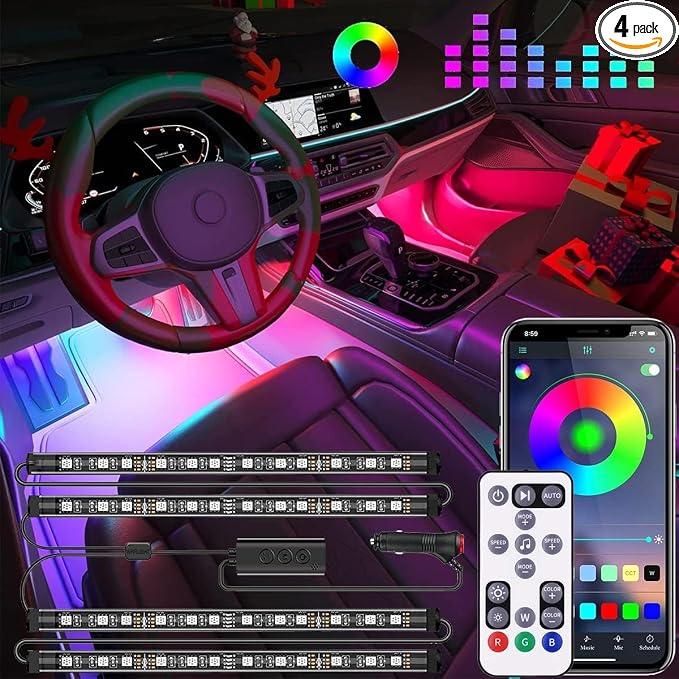 Car Interior LED Lights, 12V RGB Under Dash Footwell Ambient Lighting Kit | Smart APP & Remote Control, Music Sync, Cigarette Lighter Powered Color Changing Lights for Cars, Trucks and SUVs by EJsSUPERCAR