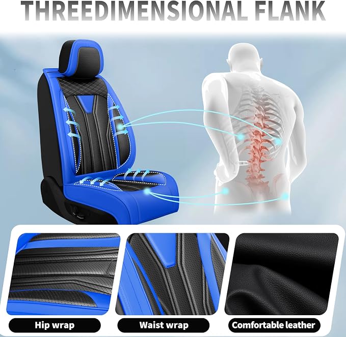 Fit Altima Car Seat Covers for Nissan Altima 2010-2025 2026- Full Set Premium Leather, Waterproof&Breathable, All-Weather Seat Cushion Protecto & Airbag Compatible, Full Set Blue & Black - Image 7