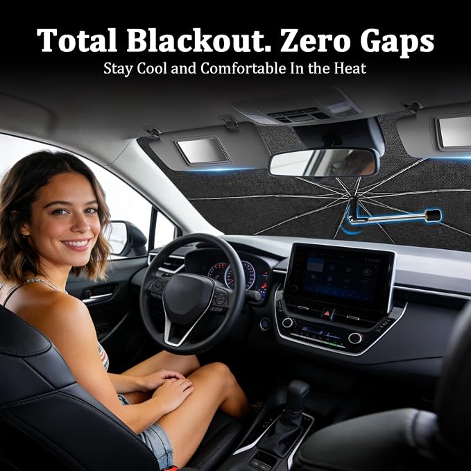 [2026 Upgraded] Car Windshield Sun Shade Umbrella(X-Small 55" L x 23" W) | Front Window Sunshade with Thermo Shield Fabric, Foldable Car Sun Visor for Heat Reduction and Interior Protection - Image 3