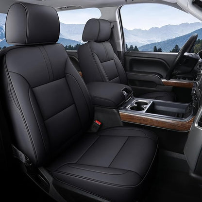 Coverado Chevy Silverado Seat Covers, Faux Leather Seat Covers Fit for Chevy Silverado GMC Sierra 2007-2025 1500, 2015-2025 2500HD 3500HD Crew Double Extended Cab (Front, Black) - Image 9