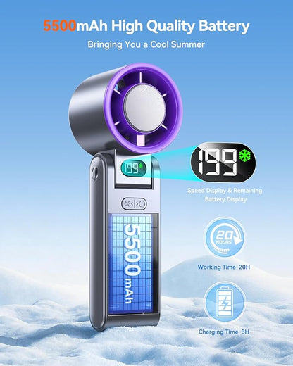 Portable Handheld Fan with Ice Cooler, 199 Speed Personal Fan,5500mAh Rechargeable,20H Cooling Time,20000 RPM Powerful Motor, Summer Essential for Travel/Outdoor/Office, Grey Purple - Image 5