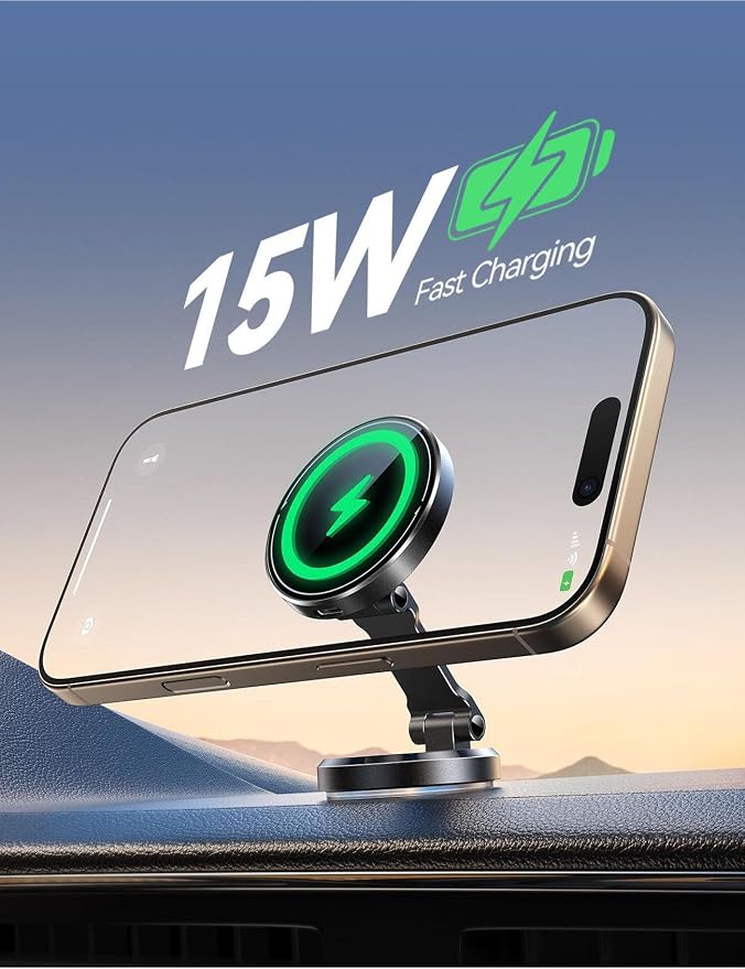 Metal MagSafe Car Mount Charger with 360° Rotatable Charging Panel & Base | 15W Fast Charging Magnetic Phone Holder, Strong Magnets Wireless Car Charger, Car Mount for iPhone 17 Pro Max 16 15 14 13 12 - Image 6