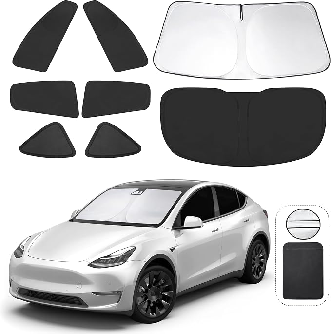 TINGLU Window Shades for Tesla Model Y 2020-2024 Accessories Car Side Full Windows Rear Triangular Windshield Sun Shade Sun UV Rays & Privacy Protection for Camping,Napping,and Relaxing 8PCS by TINGLU