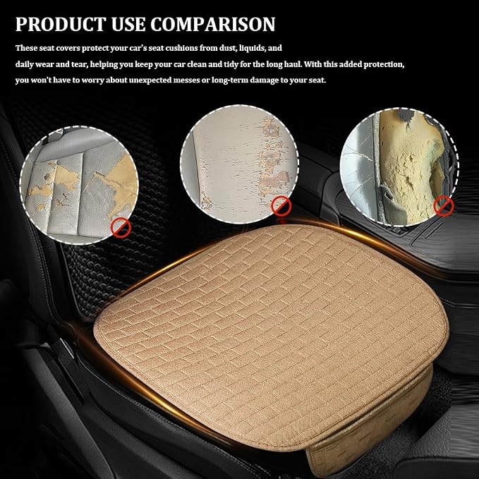 Linen Car Back Seat Cover, Car Seat Bottom Covers Protectors, Anti-Slip Automotive Long Rear Seat Protectors with Storage Pocket, Seats Back Protector for Most Vehicles (Single-Seat/Beige) - Image 5