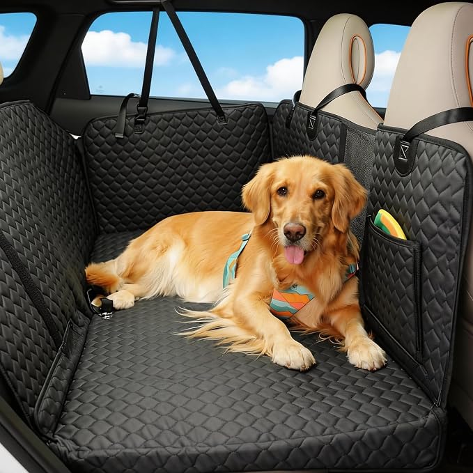 Dog Seat Cover for Back Seat, PU Dog Car Seat Cover Holds 420 lbs, Material Waterproof, Anti Scratch, Easy to Use and Clean, Hard Bottom Back Seat Extender for Dogs, Comfortable Car, SUV, Truck by Pawccoli