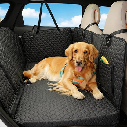 Dog Seat Cover for Back Seat, PU Dog Car Seat Cover Holds 420 lbs, Material Waterproof, Anti Scratch, Easy to Use and Clean, Hard Bottom Back Seat Extender for Dogs, Comfortable Car, SUV, Truck by Pawccoli