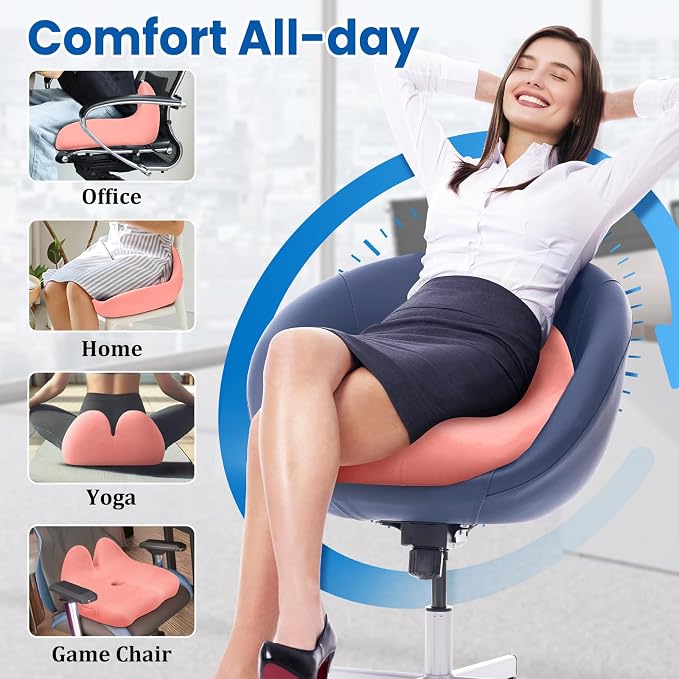 CushZone Extra Large Seat Cushion, Sciatica Support for Office Chair, Pink | Ergonomic Office Chair Cushion for Hip & Tailbone Pain Relief, Memory Foam Cushion for Car, Long Trip, Desk Chair, Lab - Image 5