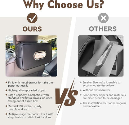 Noaman Upgraded Large Car Tissue Holder Premium PU Leather Tissues Box Cover Backseat Rectangular Napkin Holder for Car Fits for 120 Standard Kleenex Tissues Box for Car Organization Accessories Black - Image 5