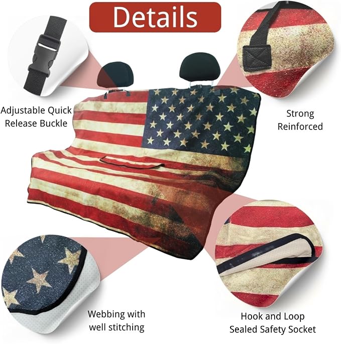 Waterproof Back Seat Cover for Dogs and Kids, Car Seat Protector Under Baby Car Seat, Child and Dog Car Seat Cover Blanket for Rear Bench(American Flag Red, Rear Bench Seat Towel) - Image 8