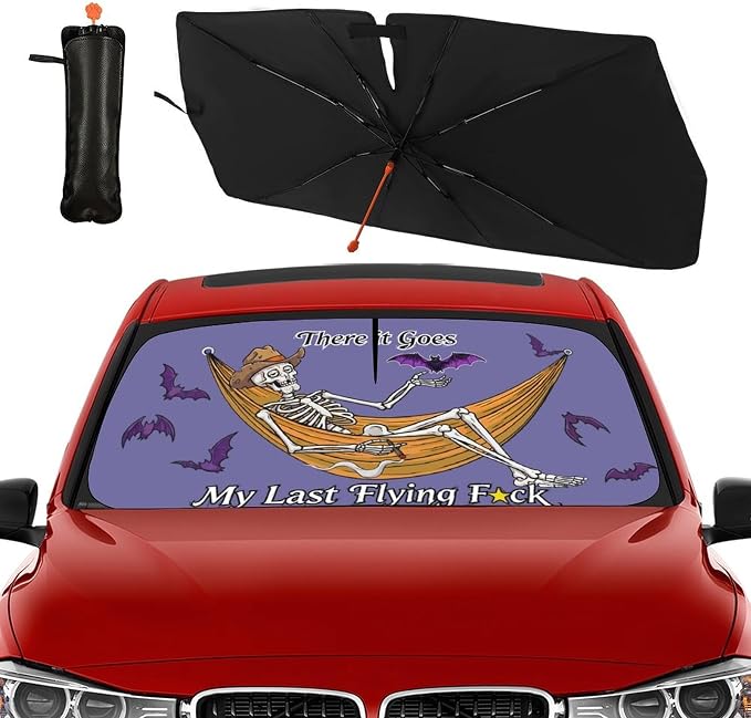 Socira Funny Skeleton Skull Car Windshield Sunshade Umbrella Sun Visor | Foldable Umbrella Sun Shade Cover Sunshade Front Window Cover Car Accessories Blocks Uv Rays (57" X 30") - Image 8