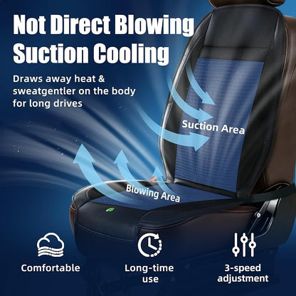 3-Speed Ventilated Cooling Car Seat Cover for Cars with Breathable Ice Silk | 12V Non-Slip Cooled Ventilated Car Seat Cushion Front Seat with 2 Turbon Fans, Universal Fit for Car SUV Truck Home Office - Image 2