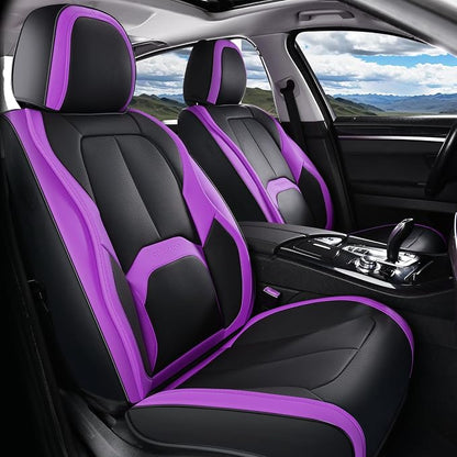 Coverado Car Seat Covers Front Seats, 2 Pack Nappa Leather Seat Covers for Cars, Waterproof Car Seat Protector with Lumbar Support, Front Seat Covers Universal Fit for Most Cars (Black&Purple) by COVERADOAUTO