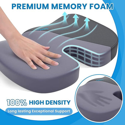 Memory Foam Seat Cushion for Office Chair, Car Seat, Gray, XL | Office Chair Cushion for Car, Airplane - Chair Pad for Long Sitting Sciatica, Hip, Coccyx,Tailbone Pain Relief, Butt Pillow - Image 3