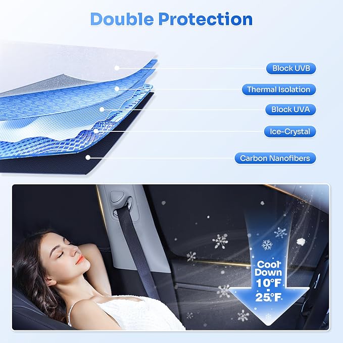 Canvcle Window Shades for 2015-2024 Nissan Murano Accessories Windshield Sun Shade Side Rear Window Covers Sunshade Sun Visor Shield Privacy Protection for Camping Keep Vehicle Cool Black 8PCS - Image 4