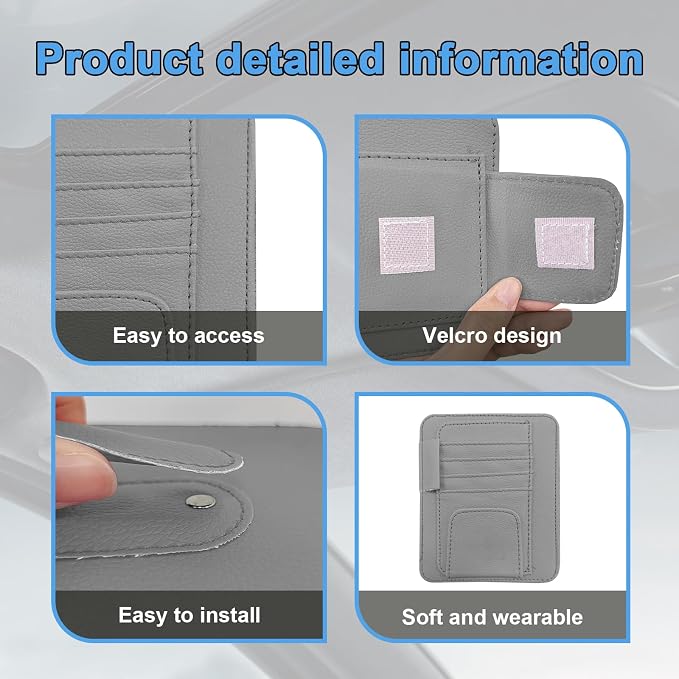 Augeny Car Sun Visor Organizer, Small Auto Visor Organizer and Storage, Registration and Document Holder, Vehicle Accessories for Sunglasses, Document, Card, Pen, Driver License (Gray) - Image 3