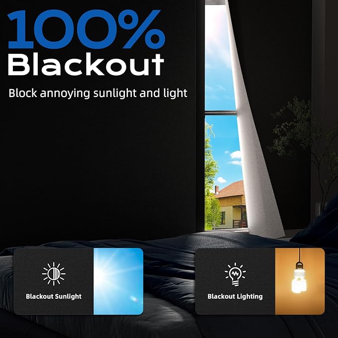 Blackout Curtains for Bedroom, 70" x 58" Portable Blackout Blinds No Drill | 100% Blackout Window Cover with Hook&Loop Strip, Temporary Blackout Shades, Blackout Window Film for Nursery Travel RV- Black - Image 2