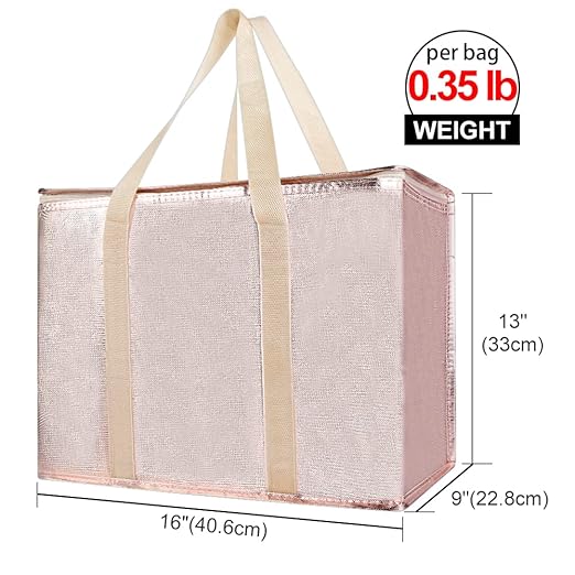 Bodaon Insulated Reusable Grocery Shopping Bags, X-Large, Gold, 1-Pack | Picnic Cooler Bag with Zippered Top Cold, Insulated Food/Pizza Delivery Bag for Commercial Rideshare, Collapsible Tote Bags - Image 2