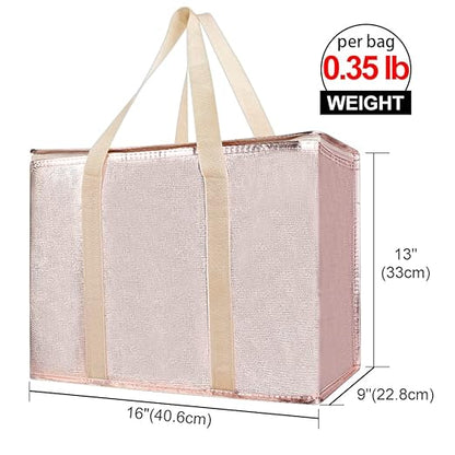 Bodaon Insulated Reusable Grocery Shopping Bags, X-Large, Gold, 1-Pack | Picnic Cooler Bag with Zippered Top Cold, Insulated Food/Pizza Delivery Bag for Commercial Rideshare, Collapsible Tote Bags - Image 2