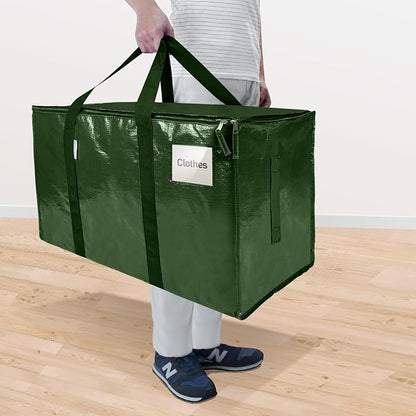 TICONN 2 Pack Extra Large Moving Bags Heavy Duty with Zippers & Carrying Handles, Durable Storage Bags Moving Boxes for Closet Organizers and Storage (2 Pack, Olive) - Image 2