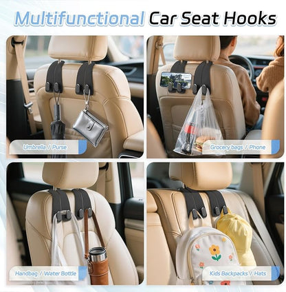 Car Seat Headrest Hooks, 2PCS Universal Car Purse Hook Leather Car Bag Hook | Black Car Bag Purse Holder with Double Metal Hooks for Handbags, Grocery Bags, Bottles, Phones - Image 7