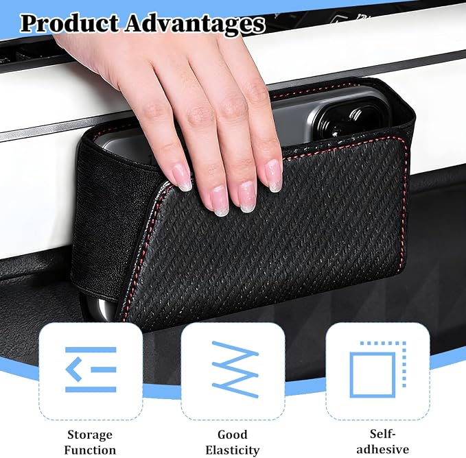 Car Seat Side Pocket Organizer, Leather Vehicle Seat Door Pouch Bag for Pen Phone Key, Automotive Console Card Sunglasses Holder Storage Bag, Universal for SUV Van Truck (Carbon Fiber) - Image 5
