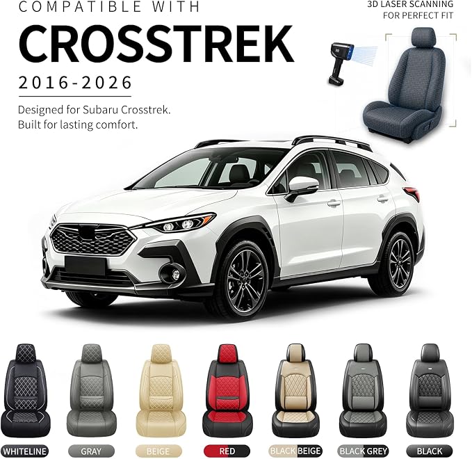for Subaru Crosstrek 2016-2026 Car Seat Covers, Full Set, Gray | Luxury Full Coverage Leather Seat Protectors, Waterproof Breathable, Non-Slip, Easy to Install, Airbag Compatible, All-Season - Image 3