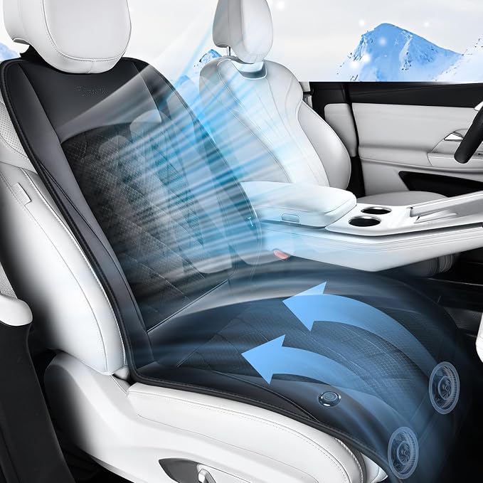 [2026 Upgrade] Cooling Car Seat Cover Ventilated Seat Cushion Summer Driving 12V-24V Ventilated Car Seat Cushion with 2 Powerful Turbo Fans with 3-Speed Adjustable Universal Fit Most Cars-Black by FLORICH
