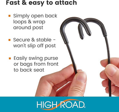 High Road Headrest Hooks for Car - Leather Car Hooks for Purses and Bags | Metal Car Hooks for Headrest with Faux Leather Trim Hold Thick Straps and Multiple Bags - Won't Fall Off Posts - Image 5