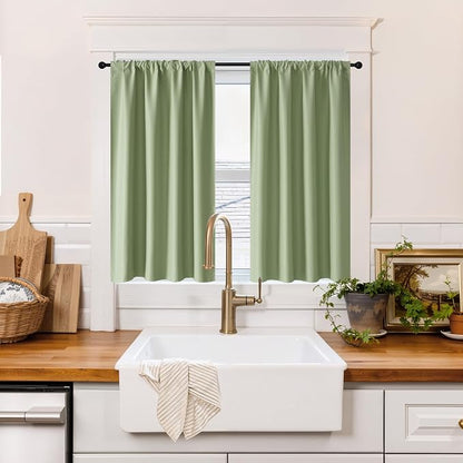 RYB HOME 100% Blackout Short Curtains for Small Window, Thermal Insulated | Total Room Darkening, Noise Reducing, Curtains for Kitchen Bathroom Basement, W34 x L45, Sage Green, 2 Panels by RYBHOME