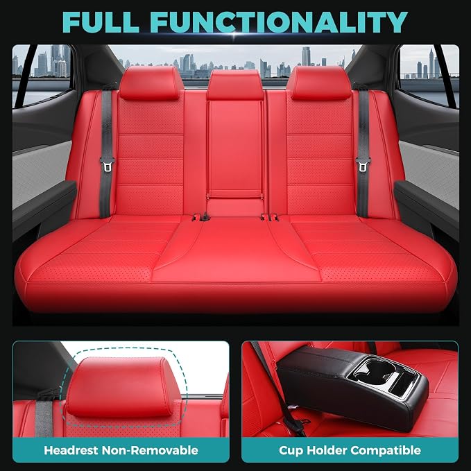 Custom Fit Seat Covers for Toyota Camry 2025 2026 Hybrid, Red | Only Fit for Camry LE/SE 2025-2026, Full Coverage, Faux Leather, Protective, Scratch-resistant, Easy-clean - Image 5