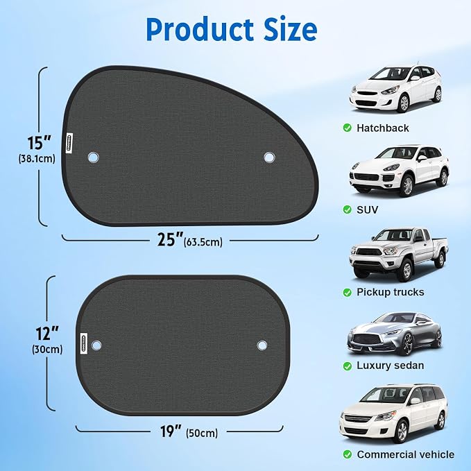 2026 New Upgrade Car Window Shades for Side Window(4 Pack),Car Window Shade for Baby with 8 Suction Cups,Sun Shade Side Window Can Blocks 99.98% UVR,Sun Shade for Window - Image 2