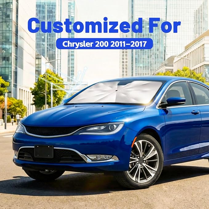 Car Windshield Sun Shade Umbrella for Chrysler 200 2011-2017, 1:1 Fit | [Reflective Coated Fabric] Car Shades Sun Visor Keep Car Cool and Protects Interior, Sunshade Umbrella for Front Window - Image 2