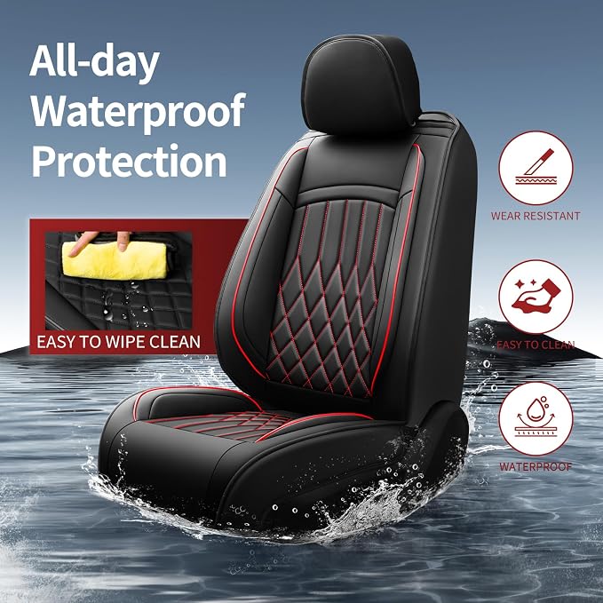 Fit for CH-R Car Seat Covers Compatible with Toyota CHR 2018-2022 - Waterproof Breathable Leather Automotive Seat Cushions Protector, Airbag Compatible,Only 2 Front seat Covers（Redline - Image 2