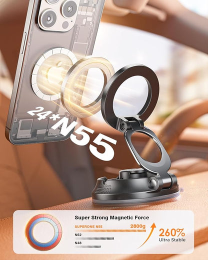Magnetic Suction Cup Phone Holder for Magsafe, [88+LBS Ultra Grip & 2800gf Magnetic Power] 360° Adjustable Car Phone Mount, Cell Phone Holders for Your Car for iPhone 17 16 15 14 13 12 Series - Image 7