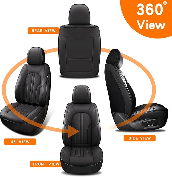 MINGBRON Car Seat Cover Full Set, Leather Car Seat Cover, Waterproof Seat Covers, Car Seat Cushion, Nappa Leather Seat Covers Car Seat Protector Universal Fit Most Cars Black - Image 8
