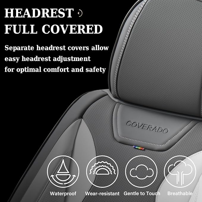 Coverado Car Seat Covers, Front Covers for Cars, Car Seat Cover Front Seats, Automotive Seat Cover, Waterproof, Leather Car Seat Cushion, Universal Interior Seat Protectors for Most Cars Black - Image 4