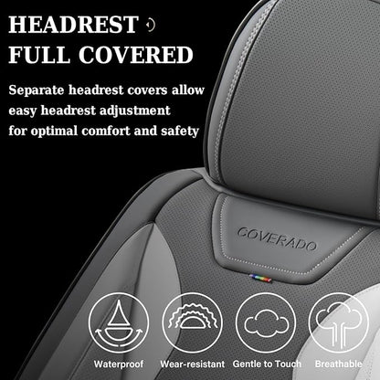 Coverado Car Seat Covers, Front Covers for Cars, Car Seat Cover Front Seats, Automotive Seat Cover, Waterproof, Leather Car Seat Cushion, Universal Interior Seat Protectors for Most Cars Black - Image 4