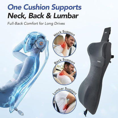 Lumbar Support Pillow for Car with Headrest, Memory Foam Cushion for Back & Neck Support, Muscle Fatigue Relief, Full-Length S-Curve Support for Long Drives, Fits Cars, SUVs, Trucks - Image 4
