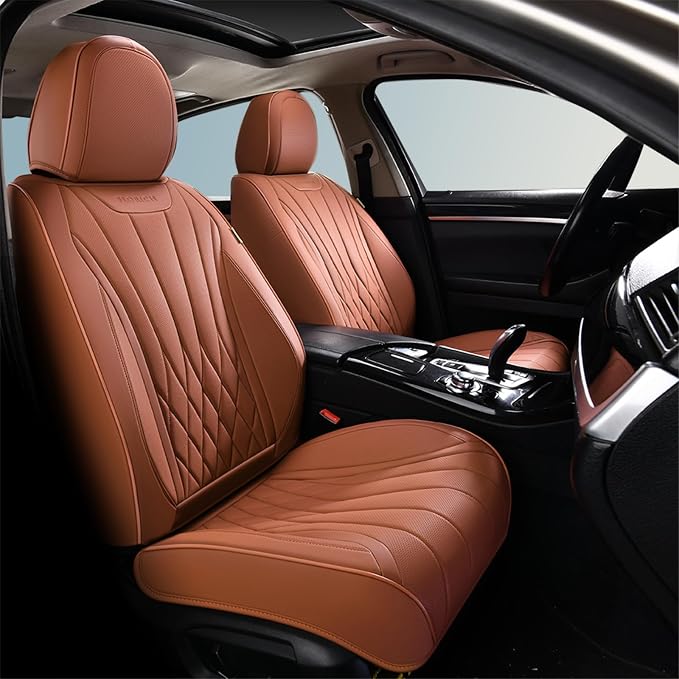 FLORICH Full Set Car Seat Covers, Automotive Seat Covers for Trucks, SUV, Sedans, Waterproof Nappa Leather Seat Protector Car Accessories for Most Cars - Brown - Image 2
