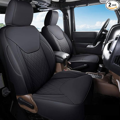 Coverado Seat Covers for Jeep Wrangler JK JL, Leather Front Seat Covers for Truck Automotive Wrangler Seat Covers Custom Fit for 2007-2026 Jeep Wrangler 2-Door/4-Door（Black） by COVERADOAUTO