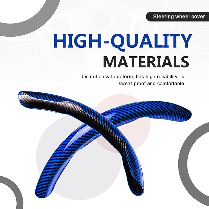 3pcs Universal Carbon Fiber Steering Wheel Cover - Anti-Slip & Segmented Design, Universal 99% Durable Steering Wheel Protector for Men and Women, Car Interior Accessory (Blue) - Image 4