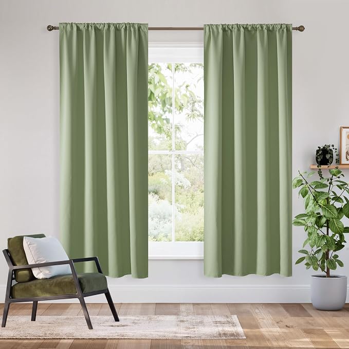 RYB HOME Bedroom Blackout Curtains 63 inches Long, 100% Blackout | Thermal Insulated, Noise Reducing, Curtains for Living Room Nursury, For Sleep, W42 x L63, Biscotti Beige by RYBHOME