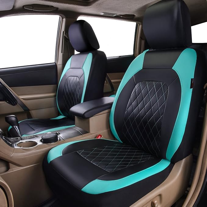 Universal Deluxe Pu Luxury Vinyl Faux Leather Car Seat Covers Full Set, Airbag Compatible, Breathable, Fit for Cars, Trucks, SUV (Black and Mint) - Image 2