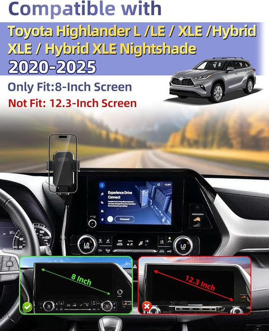 Car Phone Mount for 2020-2026 Toyota Highlander 8-inch Screen Accessories | L/LE/XSE/Hybrid XLE Auto Lock Car Phone Holder 360° Rotation Hands-Free Phone Cradles Not Affect Vent (Not fit 12.3-Inch) - Image 2