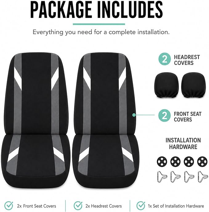 FH Group Front Set Cloth Car Seat Covers for Low Back Seats with Removable Headrest, Universal Fit, Airbag Compatible Seat Cover for SUV, Sedan, Van, Gray - Image 7